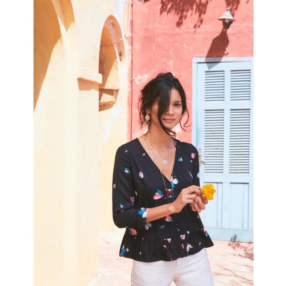 Sezane Anna Floral Blouse Black